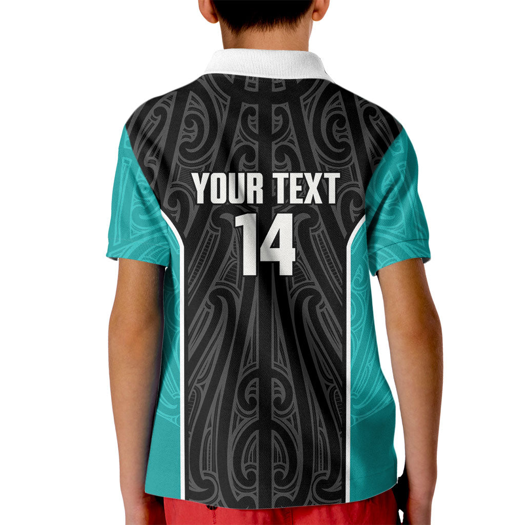 Custom New Zealand Stingray Oztag Kid Polo Shirt Tag Rugby Maori Pattern Black Version