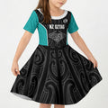 Custom New Zealand Stingray Oztag Kid Short Sleeve Dress Tag Rugby Maori Pattern Black Version