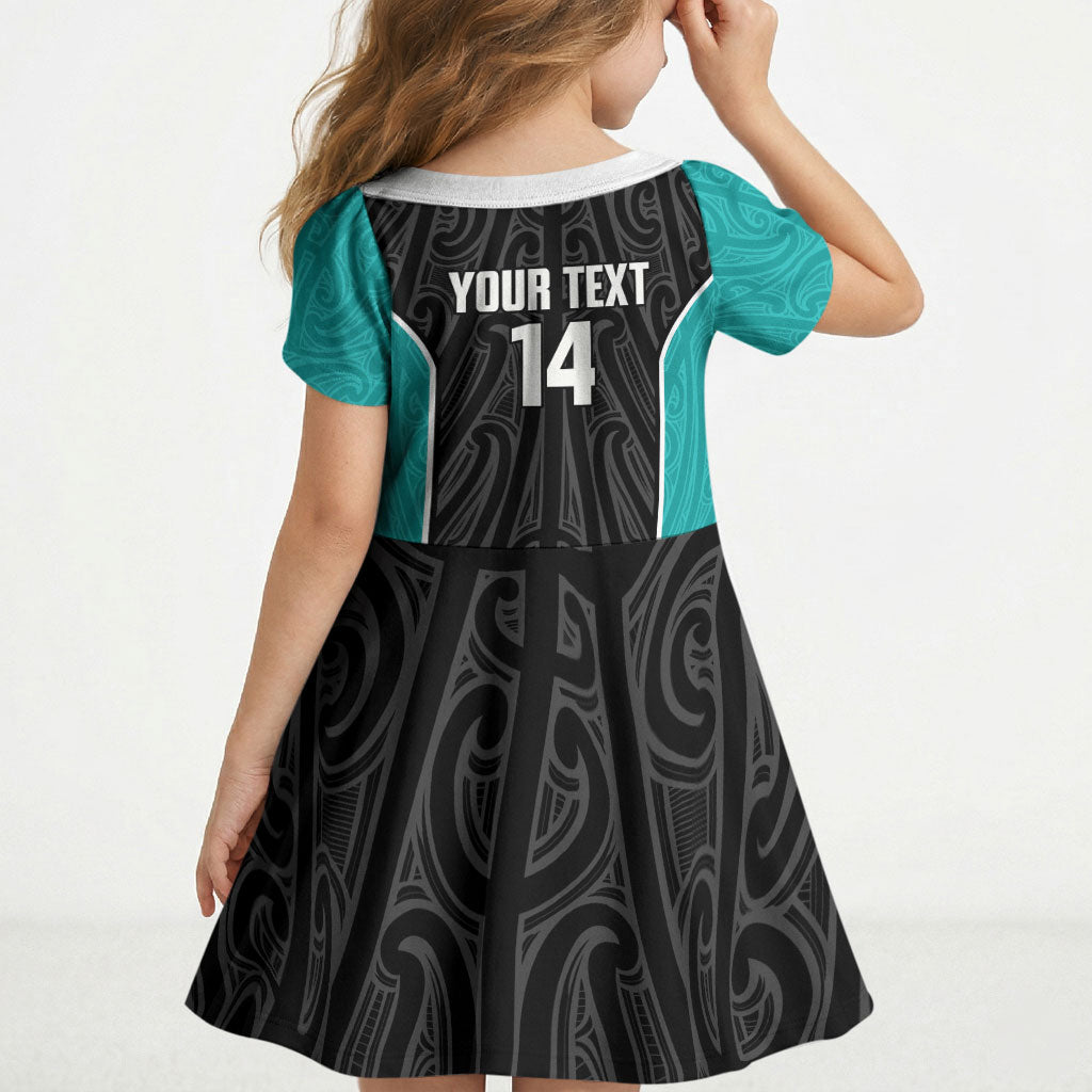 Custom New Zealand Stingray Oztag Kid Short Sleeve Dress Tag Rugby Maori Pattern Black Version