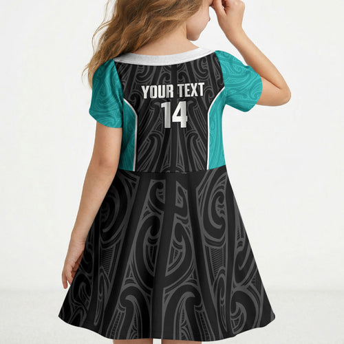 Custom New Zealand Stingray Oztag Kid Short Sleeve Dress Tag Rugby Maori Pattern Black Version