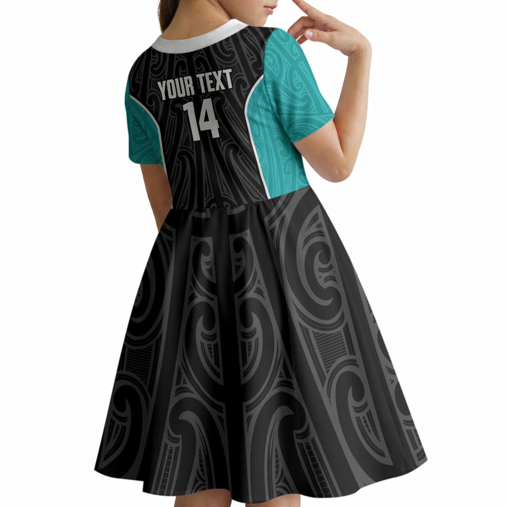 Custom New Zealand Stingray Oztag Kid Short Sleeve Dress Tag Rugby Maori Pattern Black Version