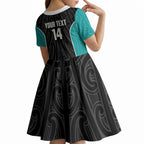 Custom New Zealand Stingray Oztag Kid Short Sleeve Dress Tag Rugby Maori Pattern Black Version