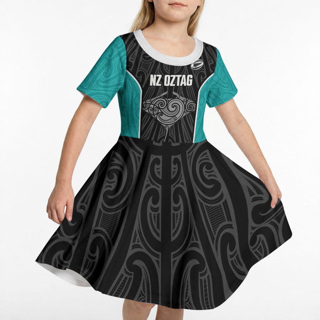 Custom New Zealand Stingray Oztag Kid Short Sleeve Dress Tag Rugby Maori Pattern Black Version