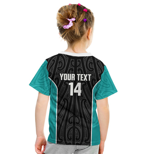 Custom New Zealand Stingray Oztag Kid T Shirt Tag Rugby Maori Pattern Black Version