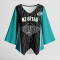 Custom New Zealand Stingray Oztag Kimono Sleeve Blouse Tag Rugby Maori Pattern Black Version