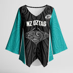 Custom New Zealand Stingray Oztag Kimono Sleeve Blouse Tag Rugby Maori Pattern Black Version