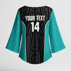 Custom New Zealand Stingray Oztag Kimono Sleeve Blouse Tag Rugby Maori Pattern Black Version