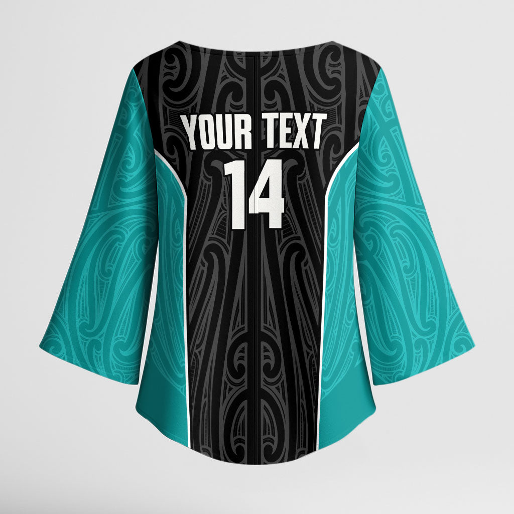 Custom New Zealand Stingray Oztag Kimono Sleeve Blouse Tag Rugby Maori Pattern Black Version