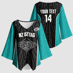 Custom New Zealand Stingray Oztag Kimono Sleeve Blouse Tag Rugby Maori Pattern Black Version