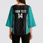 Custom New Zealand Stingray Oztag Kimono Sleeve Blouse Tag Rugby Maori Pattern Black Version