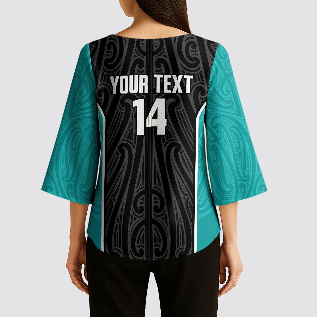 Custom New Zealand Stingray Oztag Kimono Sleeve Blouse Tag Rugby Maori Pattern Black Version