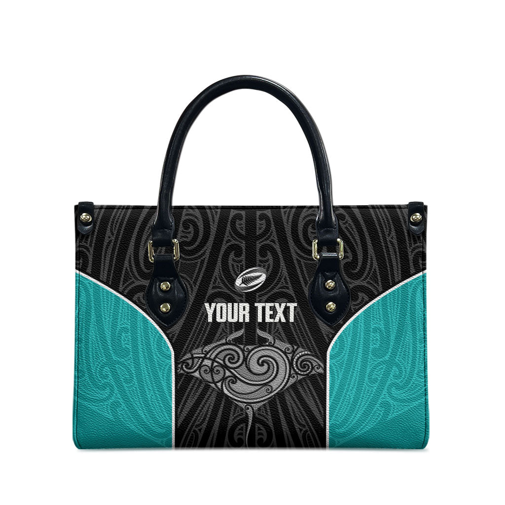 Custom New Zealand Stingray Oztag Leather Bag Tag Rugby Maori Pattern Black Version