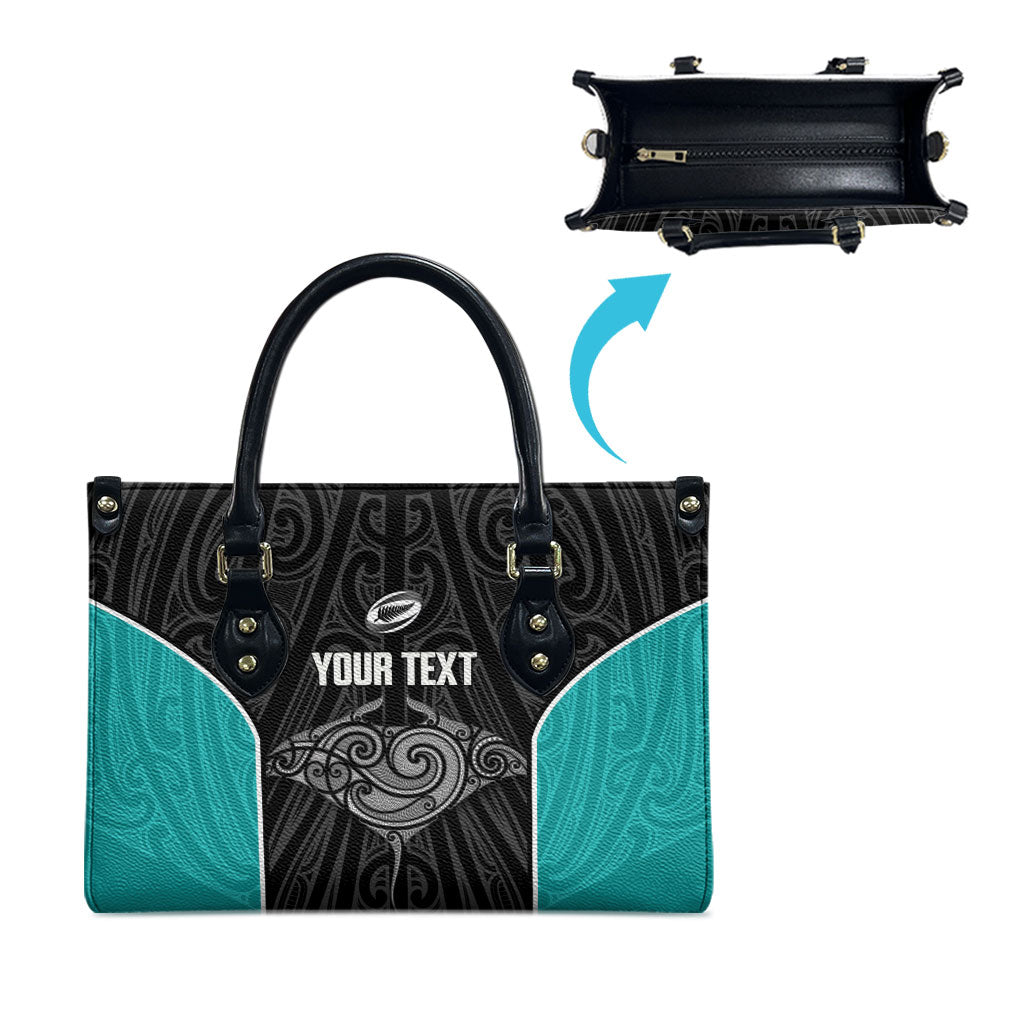 Custom New Zealand Stingray Oztag Leather Bag Tag Rugby Maori Pattern Black Version