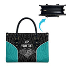 Custom New Zealand Stingray Oztag Leather Bag Tag Rugby Maori Pattern Black Version