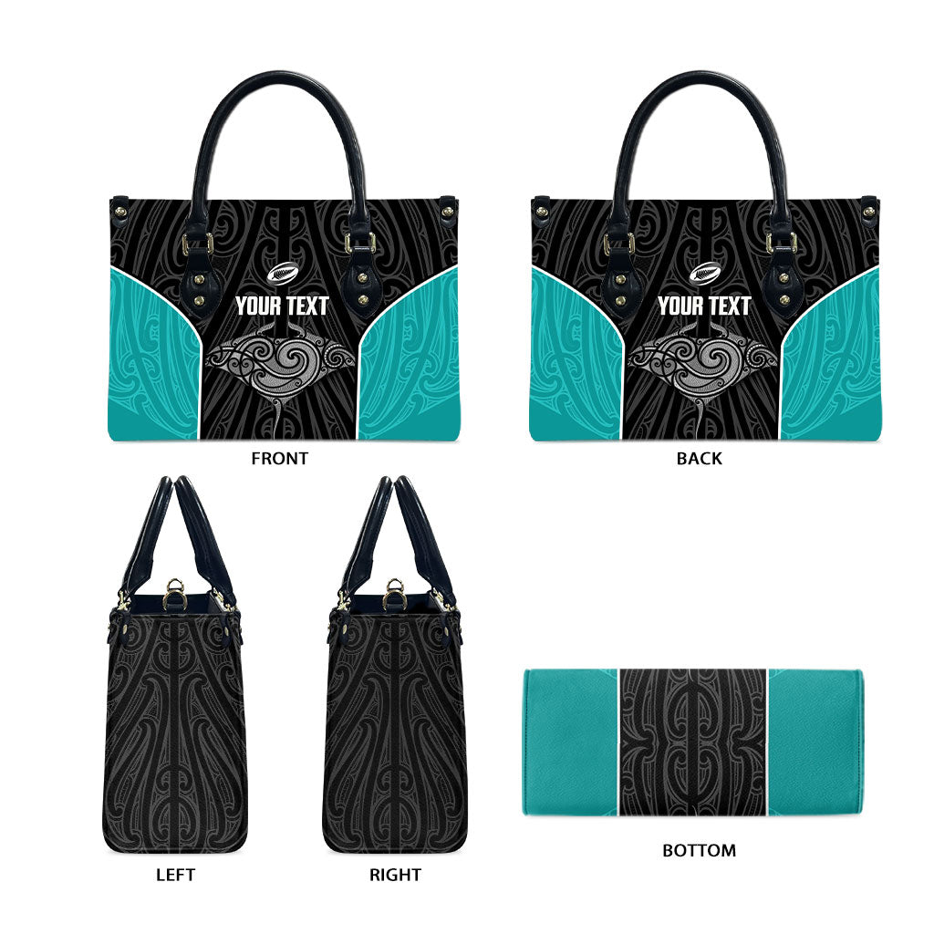 Custom New Zealand Stingray Oztag Leather Bag Tag Rugby Maori Pattern Black Version