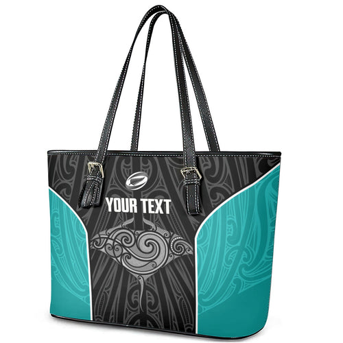 Custom New Zealand Stingray Oztag Leather Tote Bag Tag Rugby Maori Pattern Black Version