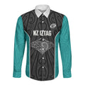 Custom New Zealand Stingray Oztag Long Sleeve Button Shirt Tag Rugby Maori Pattern Black Version