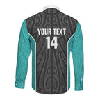 Custom New Zealand Stingray Oztag Long Sleeve Button Shirt Tag Rugby Maori Pattern Black Version