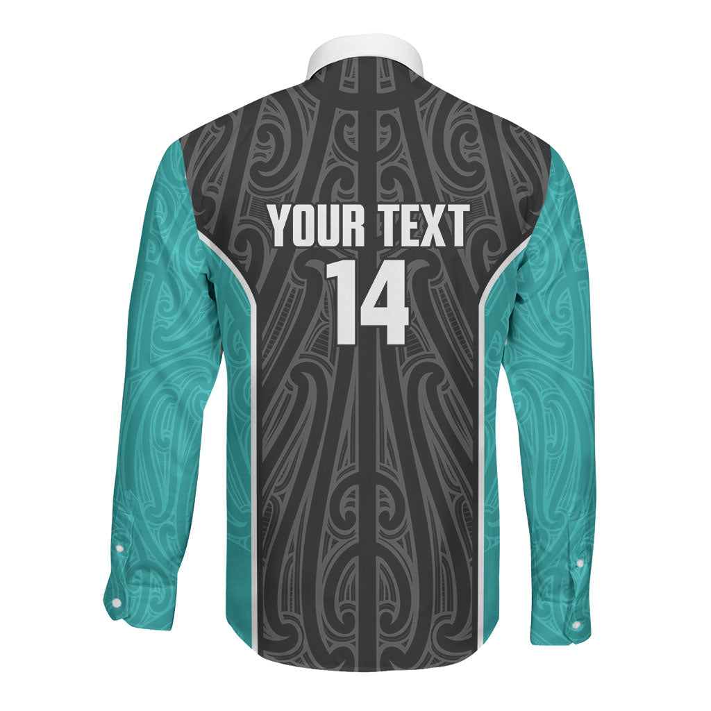 Custom New Zealand Stingray Oztag Long Sleeve Button Shirt Tag Rugby Maori Pattern Black Version