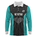 Custom New Zealand Stingray Oztag Long Sleeve Polo Shirt Tag Rugby Maori Pattern Black Version