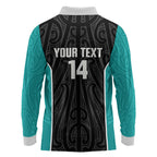 Custom New Zealand Stingray Oztag Long Sleeve Polo Shirt Tag Rugby Maori Pattern Black Version