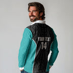 Custom New Zealand Stingray Oztag Long Sleeve Polo Shirt Tag Rugby Maori Pattern Black Version