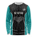 Custom New Zealand Stingray Oztag Long Sleeve Shirt Tag Rugby Maori Pattern Black Version