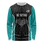 Custom New Zealand Stingray Oztag Long Sleeve Shirt Tag Rugby Maori Pattern Black Version