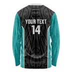 Custom New Zealand Stingray Oztag Long Sleeve Shirt Tag Rugby Maori Pattern Black Version