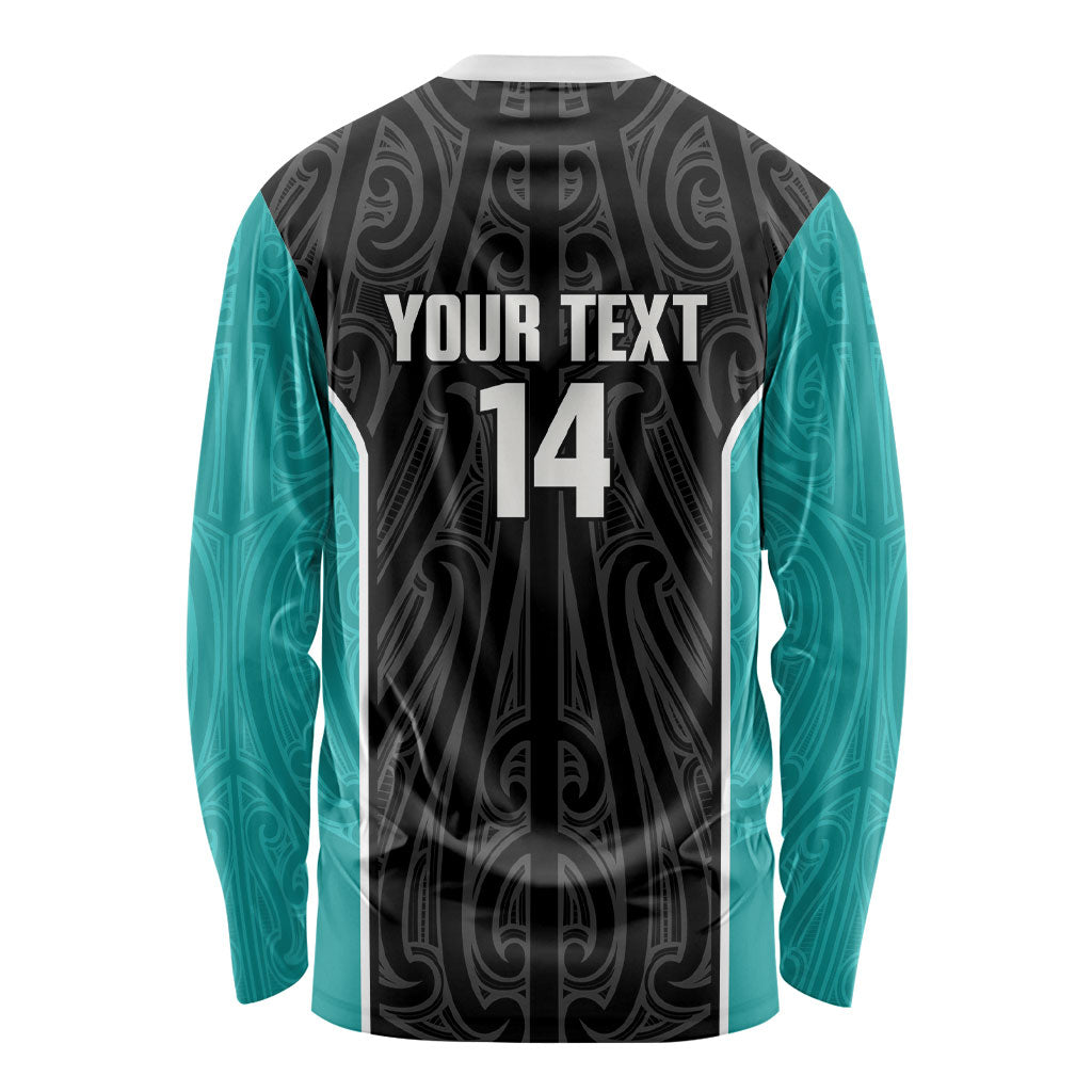Custom New Zealand Stingray Oztag Long Sleeve Shirt Tag Rugby Maori Pattern Black Version