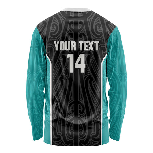 Custom New Zealand Stingray Oztag Long Sleeve Shirt Tag Rugby Maori Pattern Black Version
