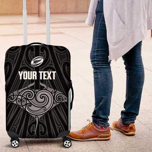 Custom New Zealand Stingray Oztag Luggage Cover Tag Rugby Maori Pattern Black Version