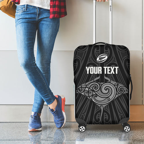 Custom New Zealand Stingray Oztag Luggage Cover Tag Rugby Maori Pattern Black Version