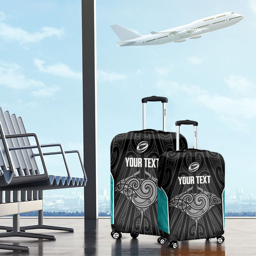 Custom New Zealand Stingray Oztag Luggage Cover Tag Rugby Maori Pattern Black Version