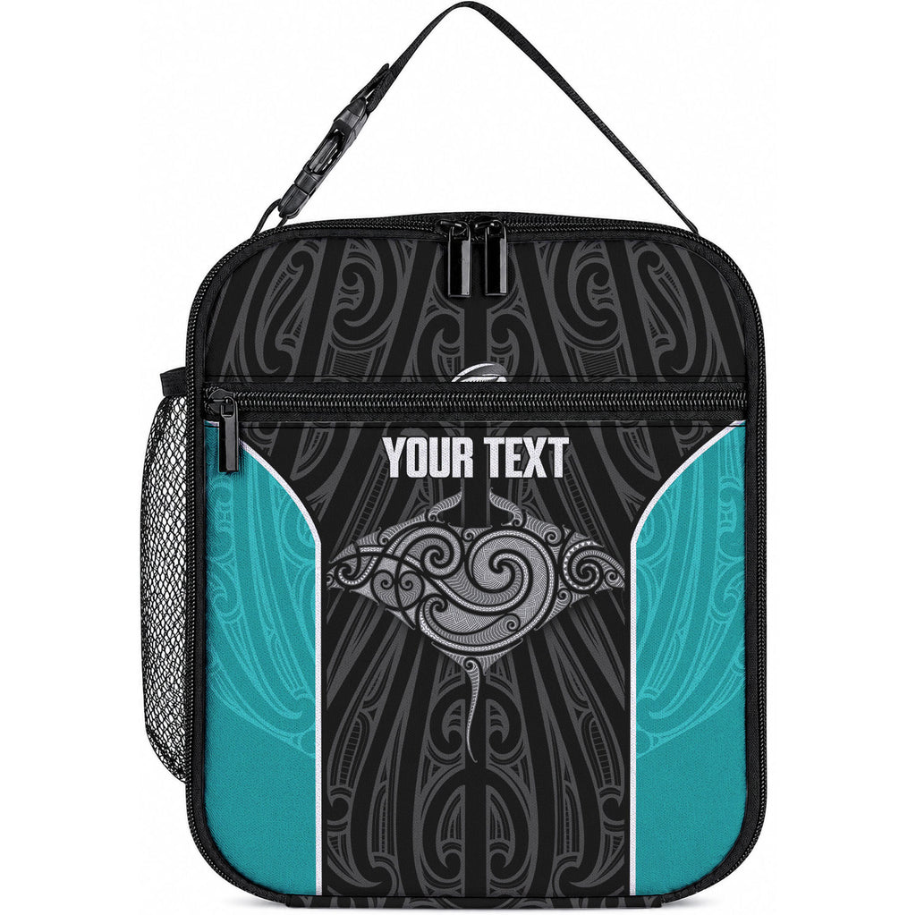 Custom New Zealand Stingray Oztag Lunch Bag Tag Rugby Maori Pattern Black Version