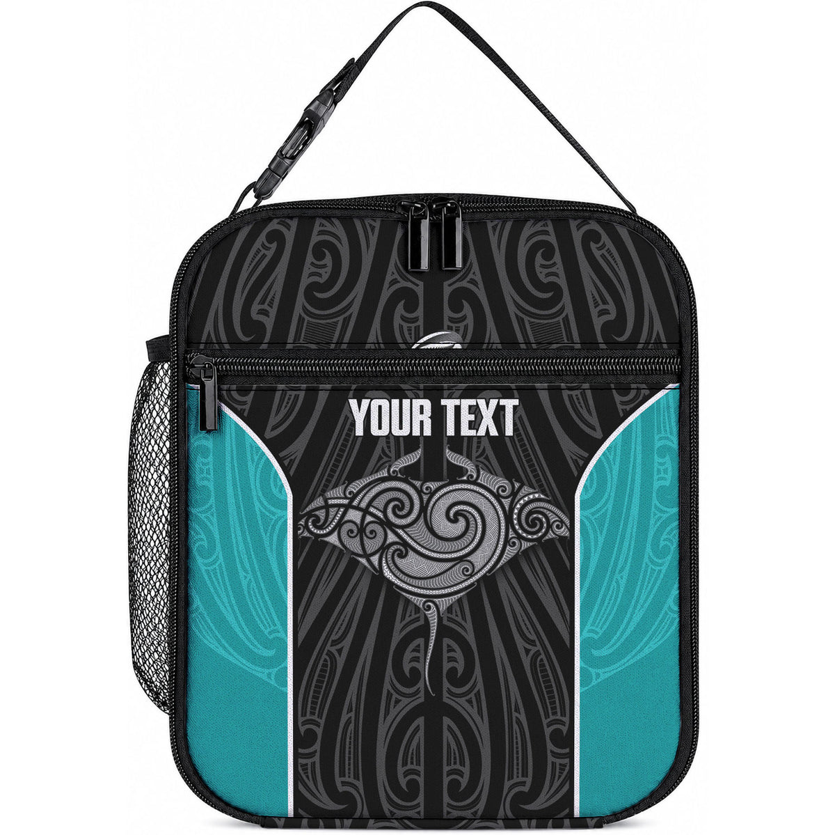 Custom New Zealand Stingray Oztag Lunch Bag Tag Rugby Maori Pattern Black Version