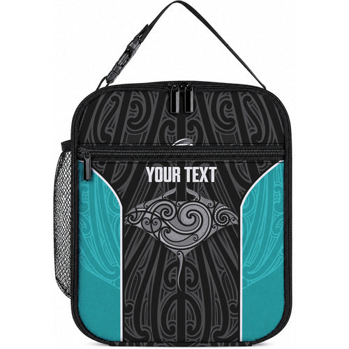 Custom New Zealand Stingray Oztag Lunch Bag Tag Rugby Maori Pattern Black Version