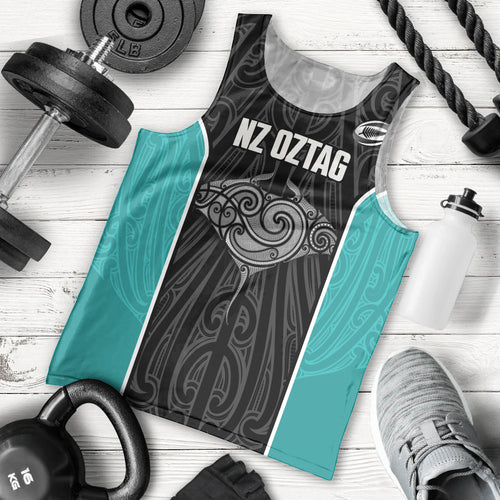 Custom New Zealand Stingray Oztag Men Tank Top Tag Rugby Maori Pattern Black Version