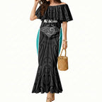 Custom New Zealand Stingray Oztag Mermaid Dress Tag Rugby Maori Pattern Black Version