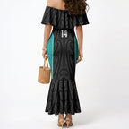 Custom New Zealand Stingray Oztag Mermaid Dress Tag Rugby Maori Pattern Black Version