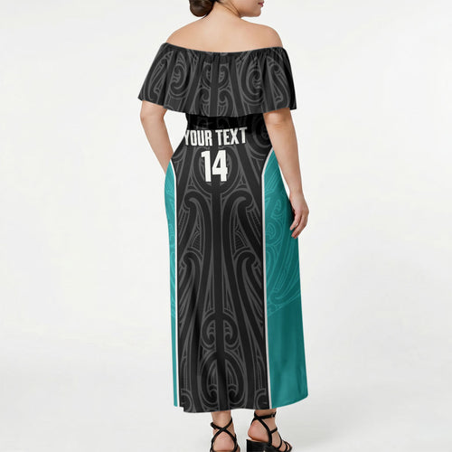 Custom New Zealand Stingray Oztag Off Shoulder Maxi Dress Tag Rugby Maori Pattern Black Version