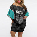 Custom New Zealand Stingray Oztag Off Shoulder Short Dress Tag Rugby Maori Pattern Black Version