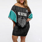 Custom New Zealand Stingray Oztag Off Shoulder Short Dress Tag Rugby Maori Pattern Black Version
