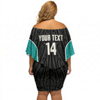 Custom New Zealand Stingray Oztag Off Shoulder Short Dress Tag Rugby Maori Pattern Black Version