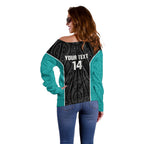 Custom New Zealand Stingray Oztag Off Shoulder Sweater Tag Rugby Maori Pattern Black Version