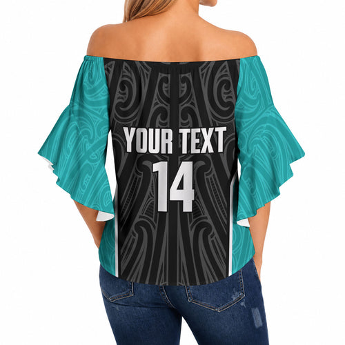 Custom New Zealand Stingray Oztag Off Shoulder Wrap Waist Top Tag Rugby Maori Pattern Black Version
