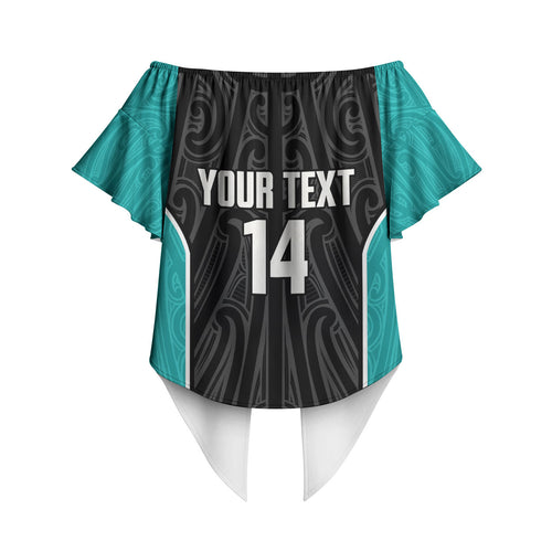 Custom New Zealand Stingray Oztag Off Shoulder Wrap Waist Top Tag Rugby Maori Pattern Black Version
