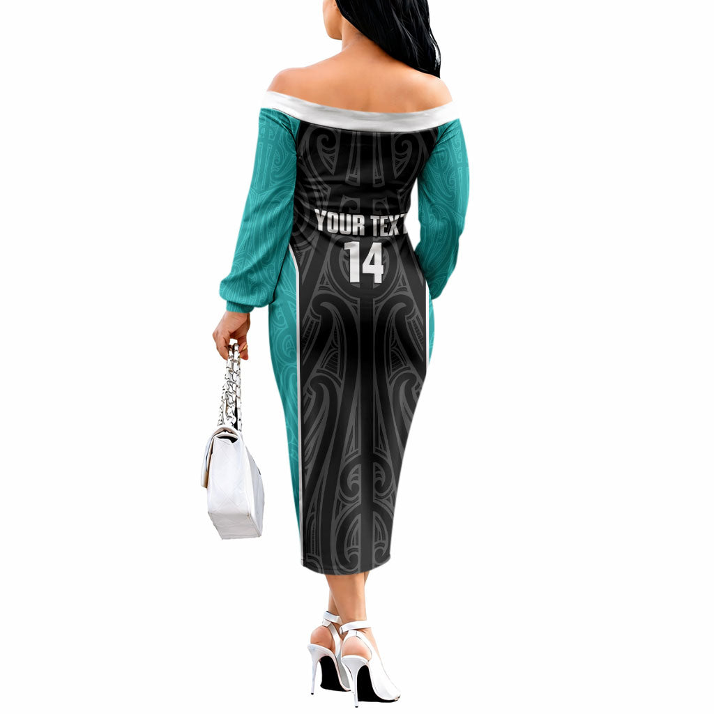 Custom New Zealand Stingray Oztag Off The Shoulder Long Sleeve Dress Tag Rugby Maori Pattern Black Version