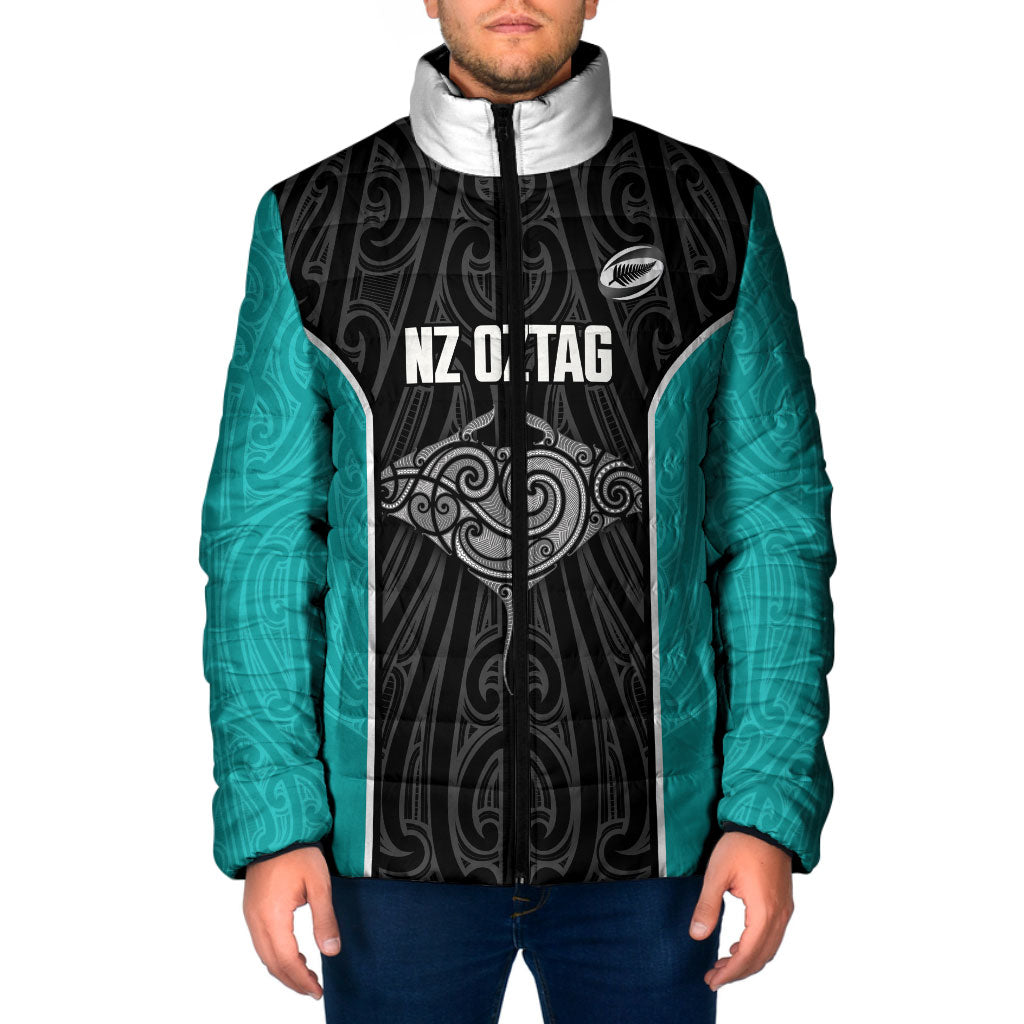 Custom New Zealand Stingray Oztag Padded Jacket Tag Rugby Maori Pattern Black Version