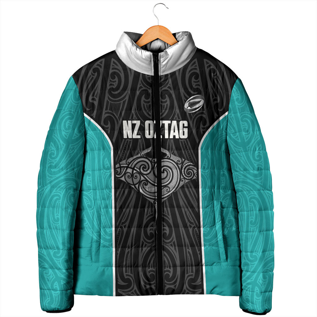 Custom New Zealand Stingray Oztag Padded Jacket Tag Rugby Maori Pattern Black Version